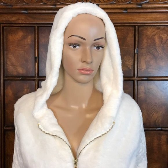 NWOT First Snow Mixed Faux Fur Cable Knit Sleeve Hooded Cardigan Coat - Picture 9 of 16